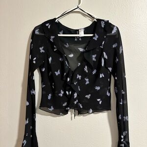 H&M Black Top with Butterfly Print